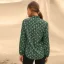 Elegant Green Printing Floral Chiffon Women Blouses 2021 Loose High Neck Work Street Wear Fall Spring Long Sleeve Tops