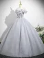 Schöne Silber Grau Applikationen Perlenstickerei Pailletten Ballkleider 2025 Ballkleid Off Shoulder Kurze Ärmel Rückenfreies Lange Festliche Kleider