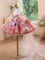 Flower Fairy Candy Pink Pearl Appliques Short Birthday Flower Girl Dresses 2025 Ball Gown Off-The-Shoulder Short Sleeve Backless Bow Tulle