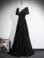 Éclatant Bordeaux Paillettes Robe De Soirée 2026 Princesse V-Cou Manches Courtes Dos Nu Longue