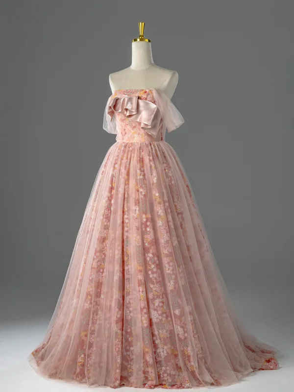 Elegante Rosa Pailletten Ballkleider 2026 Ballkleid Bandeau Ärmellos Rückenfreies Sweep / Pinsel Zug Festliche Kleider