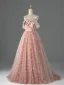 Elegante Rosa Pailletten Ballkleider 2026 Ballkleid Bandeau Ärmellos Rückenfreies Sweep / Pinsel Zug Festliche Kleider