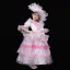 Vintage / Retro Medieval Blushing Pink Flower Girl Dresses 2024 3D Lace Printing Floral Floor-Length / Long Lace Scoop Neck 1/2 Sleeves Cosplay Prom Ball Gown Wedding Party Dresses