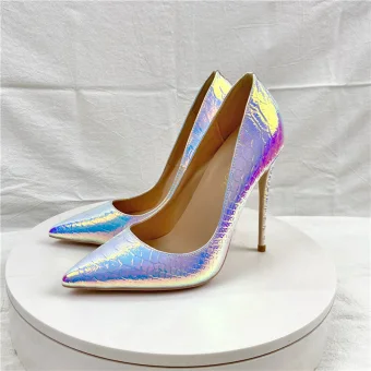 Chic Beautiful White Laser Evening Party Pumps 2023 12 Cm Stiletto Heels Pointed Toe Pumps High Heels