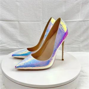 Schöne Weiß Laser Abend Pumps 2023 12 Cm Stilettos Spitzschuh Pumps Hochhackige