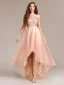 Chic / Beautiful Gold Sequins Asymmetrical Prom Dresses 2024 A-Line / Princess High Neck Sleeveless Tulle Prom Formal Dresses