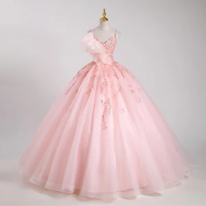 Charmant Rougissant Rose Perlage Paillettes Robe De Bal 2023 Robe Boule Perle Bretelles Spaghetti Sans Manches Dos Nu Longue Promo Robe De Ceremonie