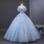 Charmant Bleu Ciel Perlage Paillettes Appliques Robe De Bal 2025 Robe Boule De l'épaule Manches Courtes Dos Nu Longue Robe De Ceremonie