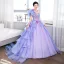 Elegant Lavender Pearl Lace Flower Appliques Cascading Ruffles Prom Dresses 2024 Ball Gown One-Shoulder Short Sleeve Backless Sweep Train Prom Formal Dresses