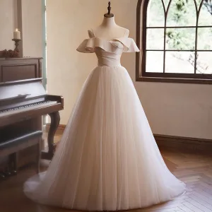 Modest Simple Champagne Prom Dresses 2024 Ball Gown Spaghetti Straps Sleeveless Backless Floor Length Long Prom Formal Dresses