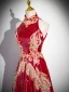 Charming Burgundy Beading Rhinestone Sequins Prom Dresses 2024 A-Line / Princess High Neck Sleeveless Backless Floor-Length / Long Prom Formal Dresses