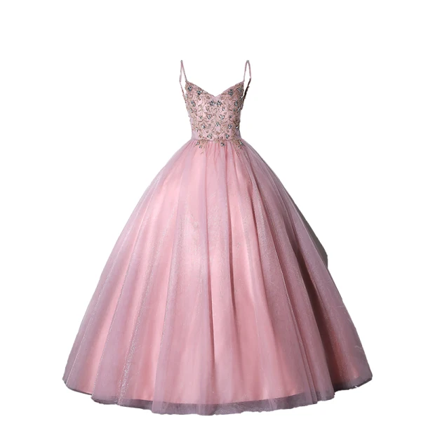 Chic / Belle Rougissant Rose Perlage Faux Diamant Paillettes Robe De Bal 2023 Robe Boule Bretelles Spaghetti Sans Manches Dos Nu Longue Promo Robe De Ceremonie