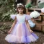 Lovely Sky Blue Sequins Birthday Flower Girl Dresses 2023 Ball Gown Scoop Neck Short Sleeve Bow Floor-Length / Long Flower Girl Dresses