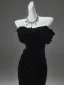 Haut de Gamme Noire Velours Robe De Soirée 2025 Trompette / Sirène Bustier Sans Manches Dos Nu Train De Balayage Soirée Robe De Ceremonie
