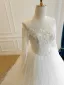 High-end White Handmade  Beading Pearl Sequins Lace Flower Wedding Dresses 2026 Ball Gown Off-The-Shoulder Long Sleeve Backless Floor-Length / Long Tulle