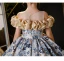 Elegant Sky Blue Printing Birthday Flower Girl Dresses 2024 Ball Gown Scoop Neck Ruffle Short Sleeve Floor-Length / Long