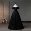 Charming Black Pearl Sequins Prom Dresses 2023 Ball Gown Off-The-Shoulder Short Sleeve Backless Floor-Length / Long Prom Formal Dresses