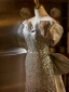 Fashion Sparkly Gradient-Color Beading Sequins Evening Dresses  2024 Trumpet / Mermaid Off-The-Shoulder Short Sleeve Backless Bow Floor-Length / Long Evening Party Formal Dresses