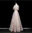 Flower Fairy Sparkly Champagne Appliques Sequins Prom Dresses 2025 A-Line / Princess Off-The-Shoulder Short Sleeve Backless Floor-Length / Long Formal Dresses