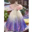 Mode Dégradé De Couleur Paillettes Anniversaire Longue Robe Ceremonie Fille 2025 Robe Boule Encolure Dégagée Manches Courtes Dos Nu