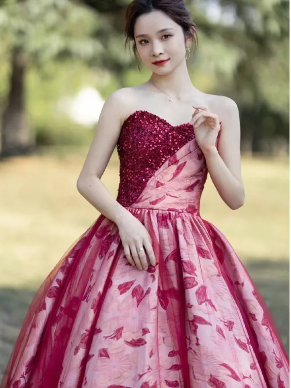 Glamour Rouge Perlage Paillettes Robe De Bal 2025 Robe Boule Bustier Sans Manches Dos Nu Longue Promo Robe De Ceremonie
