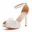 Elegant Ivory Lace Flower Wedding Shoes 2025 10 cm Stiletto Heels Ankle Strap Open / Peep Toe Wedding Sandals High Heels
