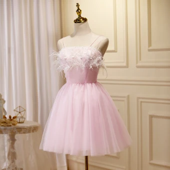Sexy Rougissant Rose Courte Soirée Robe De Fête 2023 Bretelles Spaghetti Gland Sans Manches Dos Nu Robe De Ceremonie