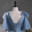 Sparkly Sky Blue Grey Beading Sequins Prom Dresses 2023 Ball Gown V-Neck Short Sleeve Backless Floor-Length / Long Prom Formal Dresses