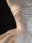 Vintage / Retro White Lace Flower Satin Wedding Dresses 2025 Ball Gown Strapless Sleeveless Backless Court Train Wedding