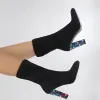 Fashion Black Multi-Colors Rhinestone Suede Womens Boots 2022 Street Wear 11 cm Thick Heels Pointed Toe Boots High Heels