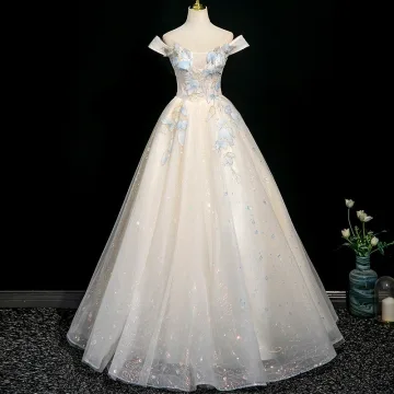 Charmant Champagne Perlage Appliques Robe De Bal 2025 Princesse De L Épaule Manches Courtes Dos Nu Longue Robe De Ceremonie