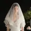 Elegant Hvit Blonder Blomst Bryllups Brudeslør 2025