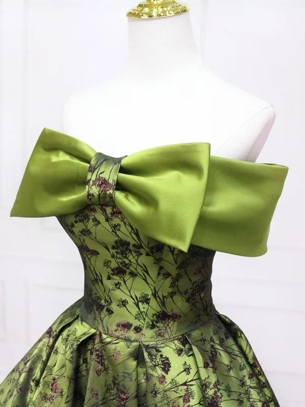 Vintage Salbeigrün Drucken Ballkleider Ballkleid 2025 Bandeau Schleife Ärmellos Rückenfreies Lange Ball Festliche Kleider