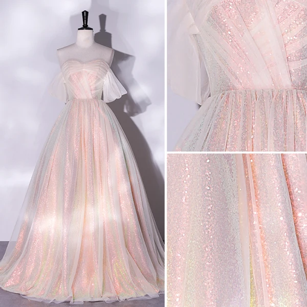 Sparkly Gold Sequins Prom Dresses 2022 A-Line / Princess Strapless Backless Floor-Length / Long Prom Formal Dresses