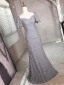 Sparkly Grey Beading Sequins Prom Dresses 2024 Trumpet / Mermaid Square Neckline Short Sleeve Backless Floor-Length / Long Prom Formal Dresses