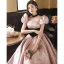 Fashion Blushing Pink Glitter Prom Dresses 2023 A-Line / Princess Square Neckline Puffy Short Sleeve Backless Bow Floor-Length / Long Formal Dresses