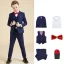 Fashion Navy Blue Plaid Long Sleeve Boys Wedding Suits 2023 6-piece Coat Pants Shirt Tie Vest Wedding