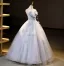 Charming Sky Blue Glitter Pearl Sequins Prom Dresses 2023 Ball Gown Strapless Sleeveless Backless Floor-Length / Long Prom Formal Dresses
