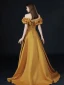 Vintage / Retro Yellow Prom Dresses 2021 A-Line / Princess Off-The-Shoulder Ruffle Short Sleeve Solid Color Satin Engagement Formal Dresses Sweep Train