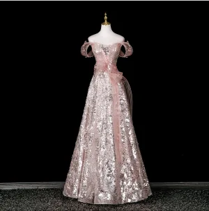 Scintillantes Mode Rougissant Rose Appliques Paillettes Robe De Bal 2025 Princesse Bustier Sans Manches Dos Nu Longue Robe De Ceremonie