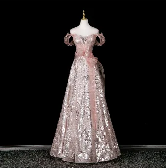 Scintillantes Mode Rougissant Rose Appliques Paillettes Robe De Bal 2025 Princesse Bustier Sans Manches Dos Nu Longue Robe De Ceremonie