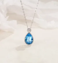 Hermoso Azul Cielo Plata esterlina Crystal Gala Accesorios Collares 2023