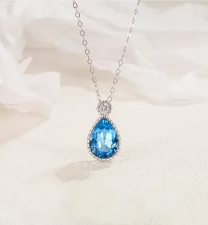 Hermoso Azul Cielo Plata Esterlina Crystal Gala Accesorios Collares 2023