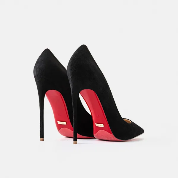Fashion Black Suede Evening Party Pumps 2023 12 cm Stiletto Heels Pointed Toe Pumps High Heels
