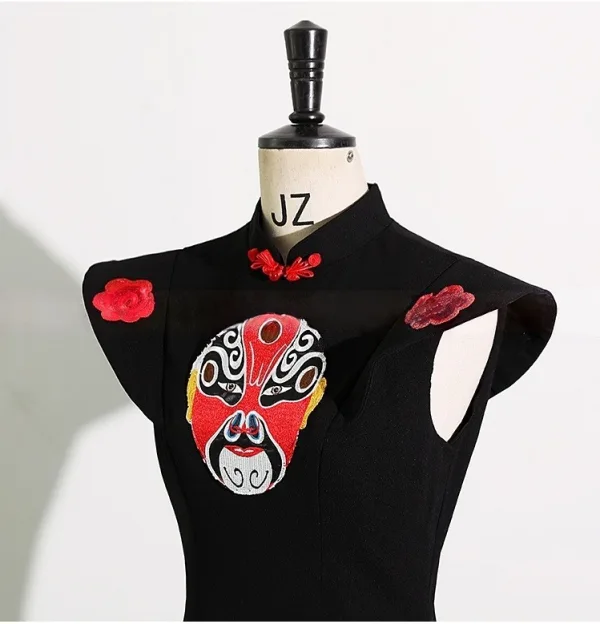 Chinese style Black Evening Party Cheongsam / Qipao 2025 Trumpet / Mermaid High Neck Cap Sleeves Sweep Train