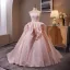 Fashion Blushing Pink Flower Prom Dresses 2024 Ball Gown Strapless Sleeveless Backless Sweep Train Prom Formal Dresses
