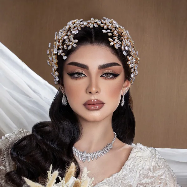 Uroczy Złote Rhinestone Ślub Ozdoby Do Włosów Ślubne 2023 Stop