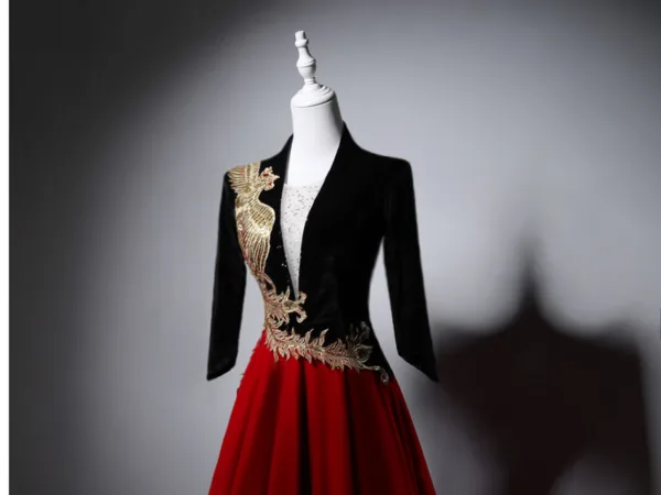 Ethnic Burgundy Phoenix Embroidered Sequins Prom Dresses 2025 A-Line / Princess V-Neck 1/2 Sleeves Backless Floor-Length / Long Prom Formal Dresses Ethnic Burgundy Phoenix Embroidered Sequins Prom Dresses 2025 A-Line / Princess V-Neck 1/2 Sleeves Backless Floor-Length / Long Prom Formal Dresses