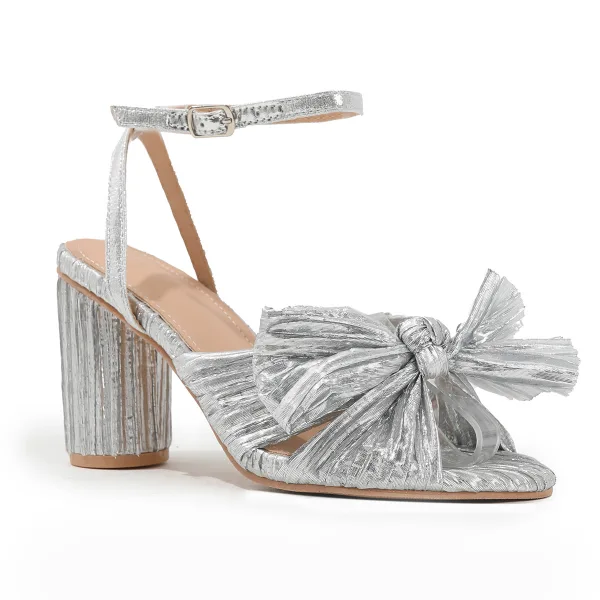 Sexy Blanche Été Vêtement de rue Sandales Femme 2023 Bride Cheville Noeud 8 cm Talons Épais Peep Toes / Bout Ouvert Sandales Talons Hauts