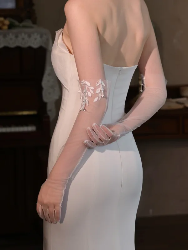 Elegant White Lace Flower Wedding Bridal Gloves Tulle 2025